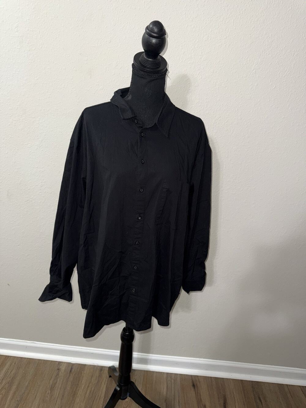Pistola Women L Black Button Down Shirt Long Sleeve Cotton Poplin Top Large